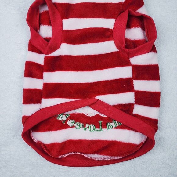 Santa Loves Me Fleece Dog Sweater Striped Size Large - Picture 5 of 8